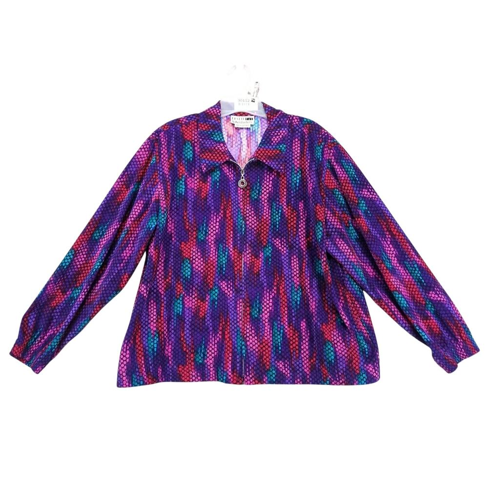 Vtg Leslie Fay Haberdashery Multi Dots Full-Zip 90s Jacket Women's 14 Microfiber